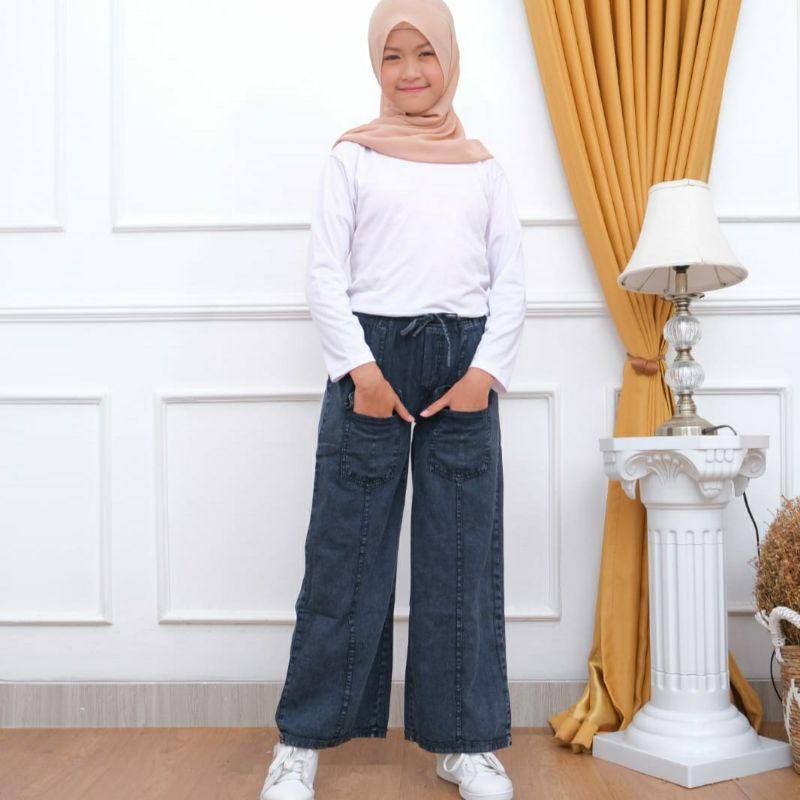 Celana Kulot Anak Perempuan Usia 6-13 Thn / Celana Panjang Anak Kantong Depan/CELANA KULOT JEANS ANAK MODEL KANTONG TERBARU / CELANA KULOT PANJANG USIA 6,7,8,9,10,11,12 TAHUN Kulot Boyfreen Kekinian Terbaru// BAWAHAN KULOT JEANS PANJANG UNTUK USIA 6-13