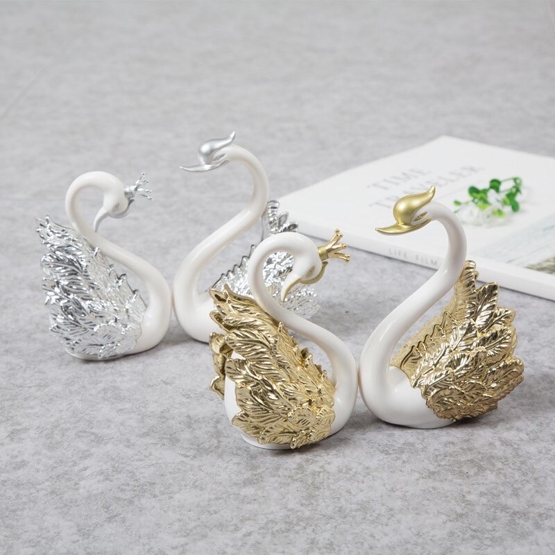 Sepasang Angsa Swan Pajangan Flaminggo Hiasan Wedding Gold Silver Decorasi Ruangan