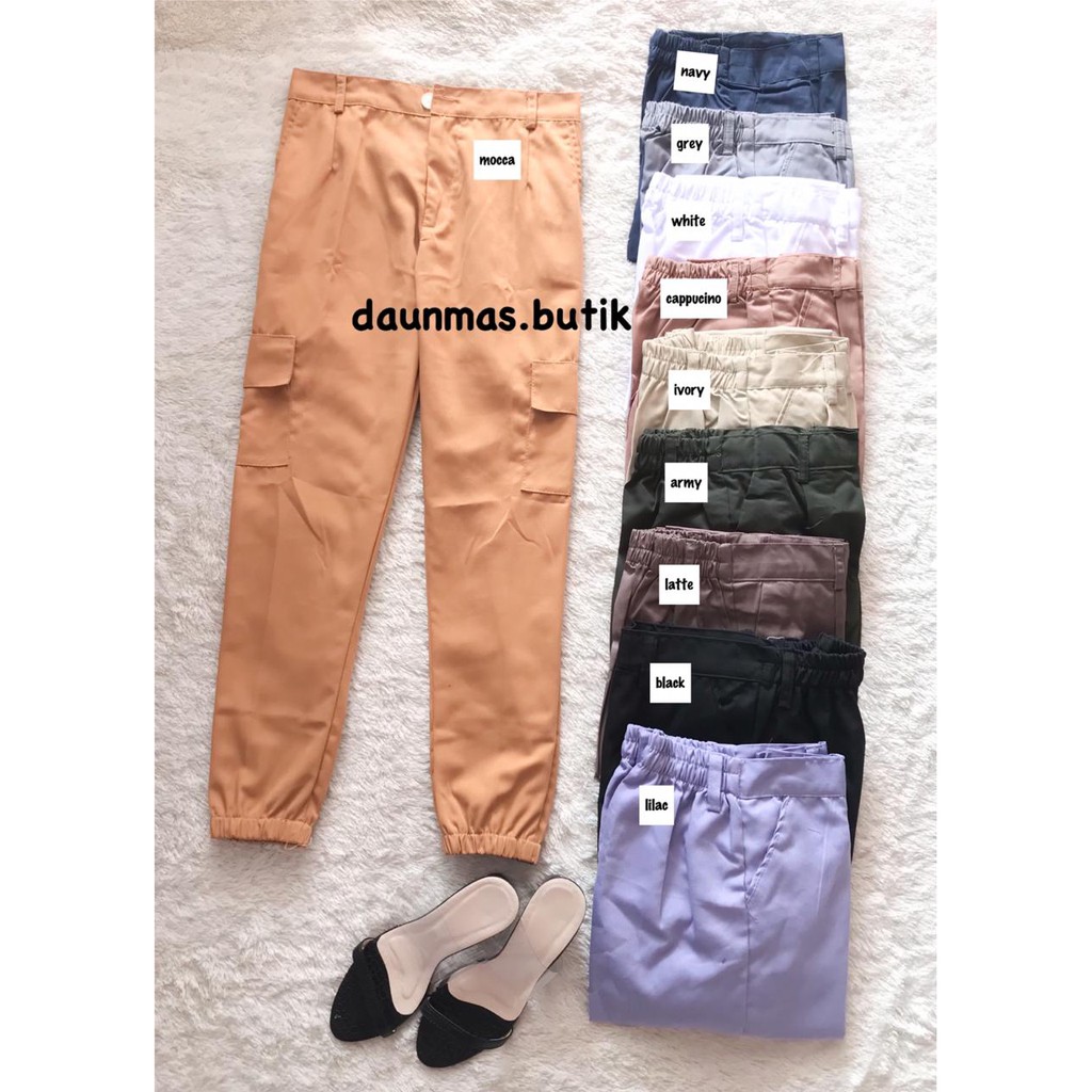 1KG MUAT 4PCS | JOGGER CARGO PANTS WANITA / JOGER SAKU SAMPING