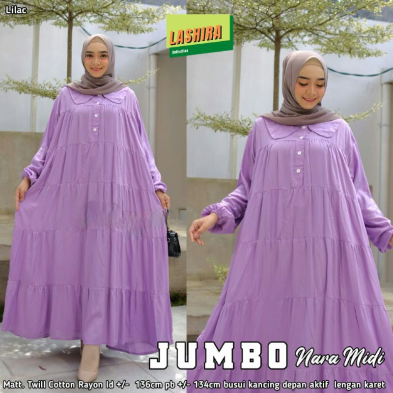 NARA MIDI DRESS POLOS RUFFLE SUSUN KATUN RAYON TWILL SUPER JUMBO LD 130-138