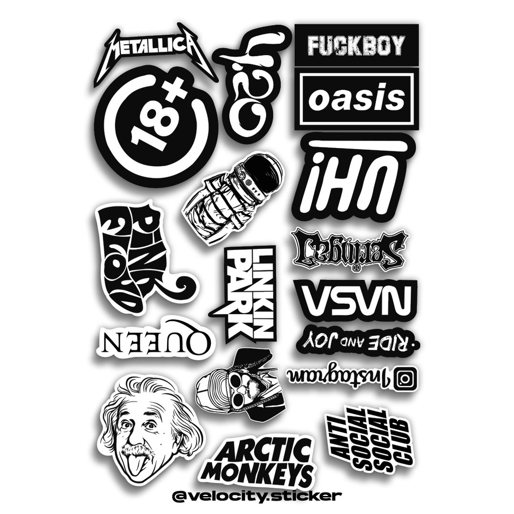 

STICKER PACK BRAND WHITE BLACK - STIKER AESTHETIC LAPTOP, AKSESORIS HP, ANTI AIR, MOTIF,HELM,TUMBLER
