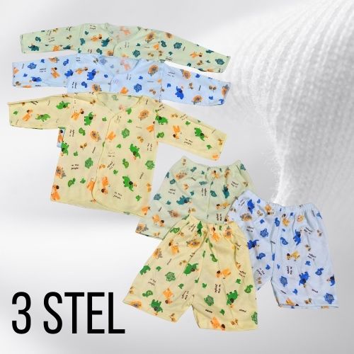 [3 Stel] Pakaian Bayi Newborn Baju Pendek + Celana Pendek