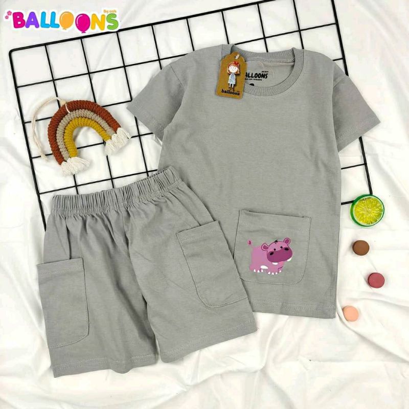 Pocket Animal Set By Balloons // Setelan Anak Laki-Laki // Baju Anak