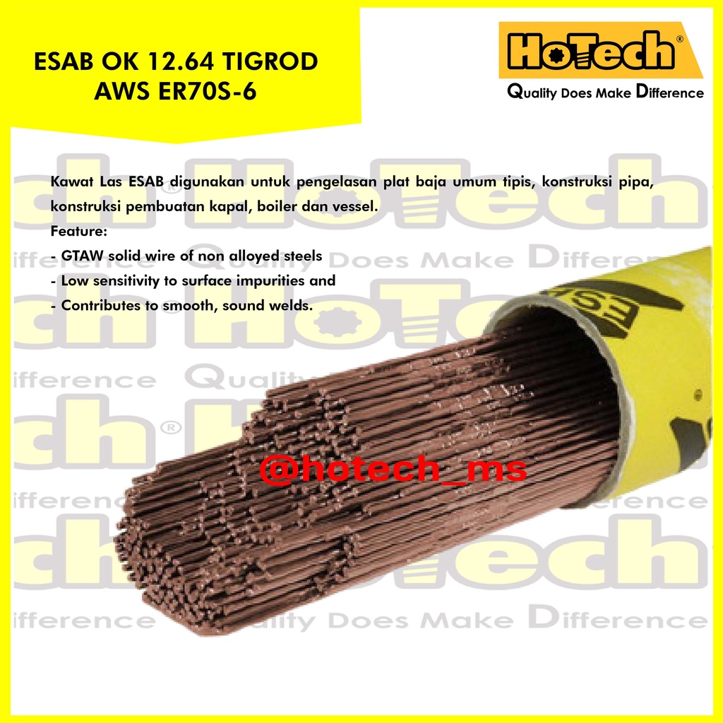 ESAB OK TIGROD 12.64 | AWS ER70S-6 | Size 2.0 x 1000mm GTAW Kawat Las