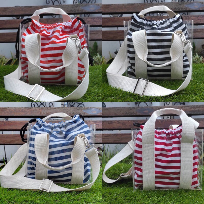 Tas new normal / tas kekinian / tas gaul / tas mika transparant dengan pouch / tas keren / tas gaul