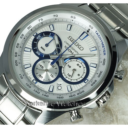 Seiko Quartz SSB239P1 Chronograph White-Blue | Jam Pria SSB239