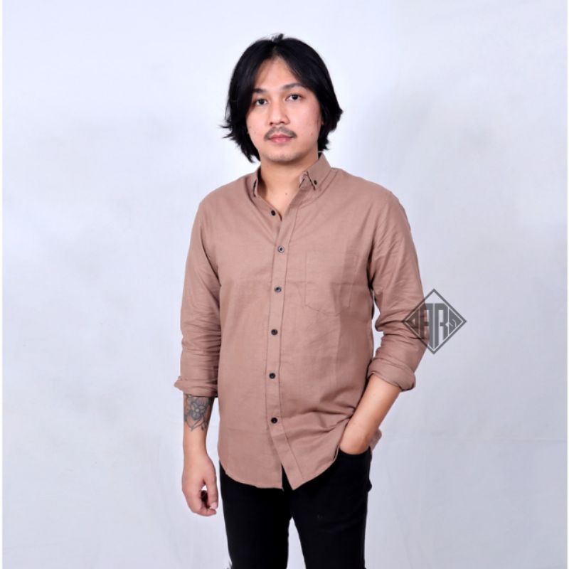 kemeja pria polos mocca moka lengan pendek dan panjang premium murah jumbo slimfit