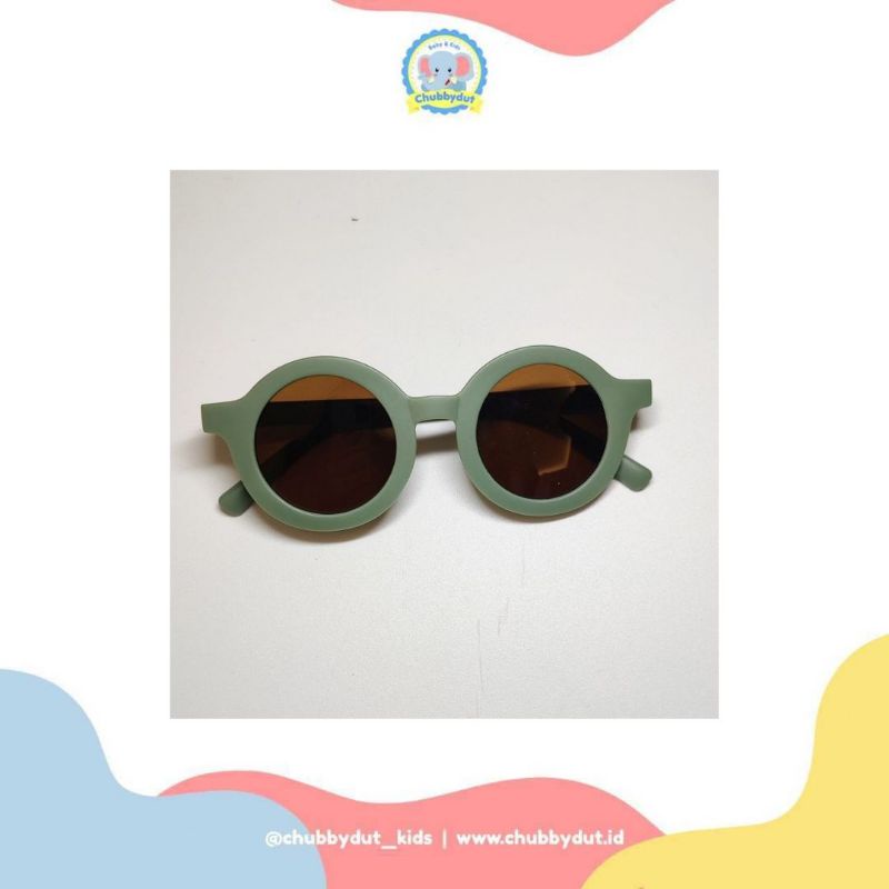 Kacamata anak bulat Retro Kacamata Hitam Anak Bayi Balita Kekinian unisex chubbydut-Green Mint