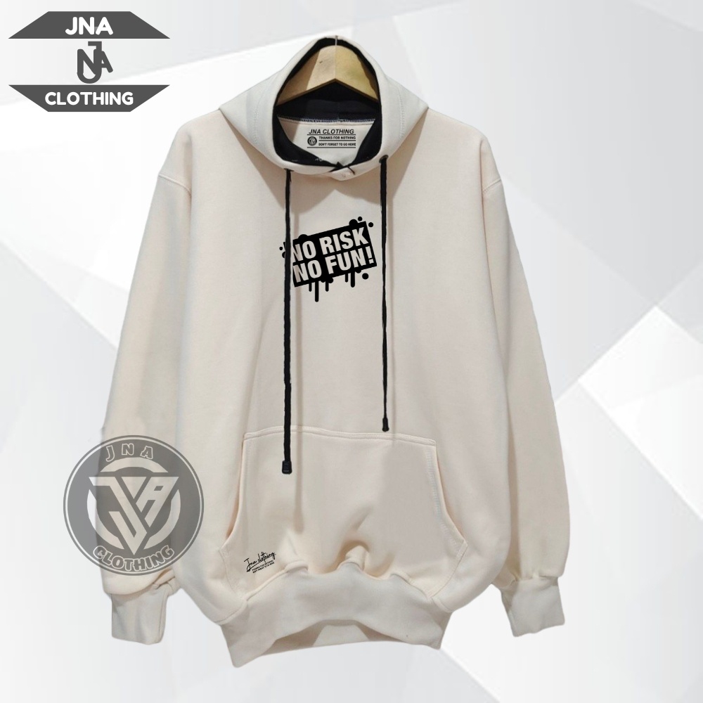 Switer Cream Premium Pria Gaya Casual Motif No Risk No Fun Hoodie Hight Quality Terlaris Murah Real Pict Ori Distro Bandung