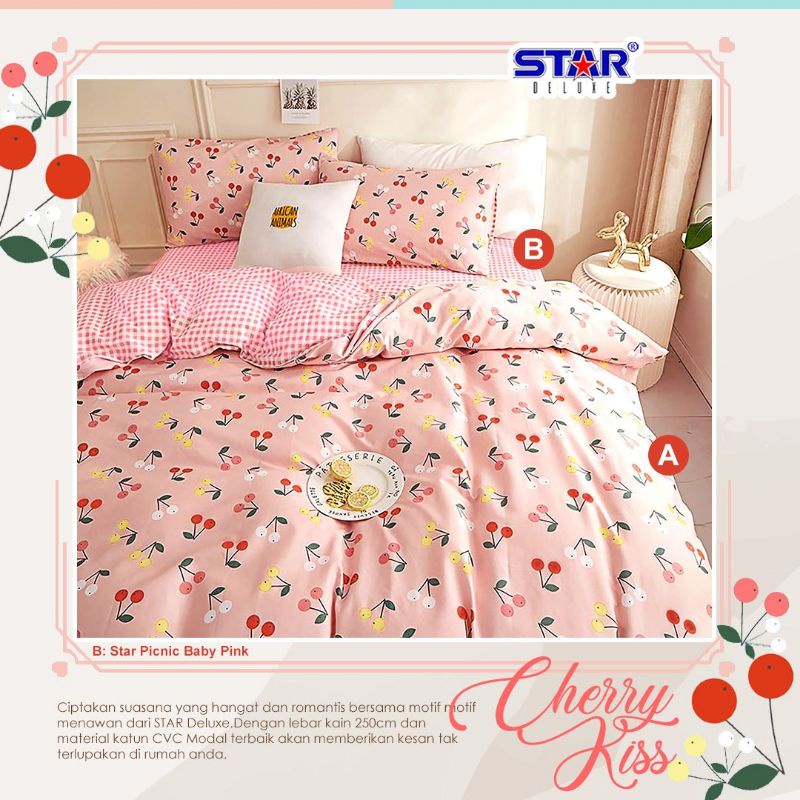 sprei dan badcover set katun lokal star motif CHERRY KISS