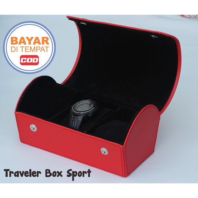 Traveller Watch Case Tube / Tempat Jam Tangan Sport Isi 3 MERAH HITAM