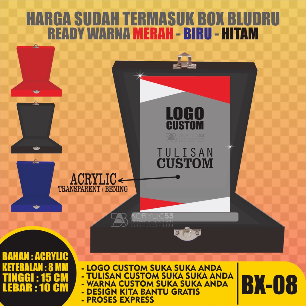 PLAKAT, PLAKAT AKRILIK, PLAKAT ACRYLIC, PLAKAT CUSTOM, VANDEL, PIAGAM PENGHARGAAN 15X10 + BOX S08