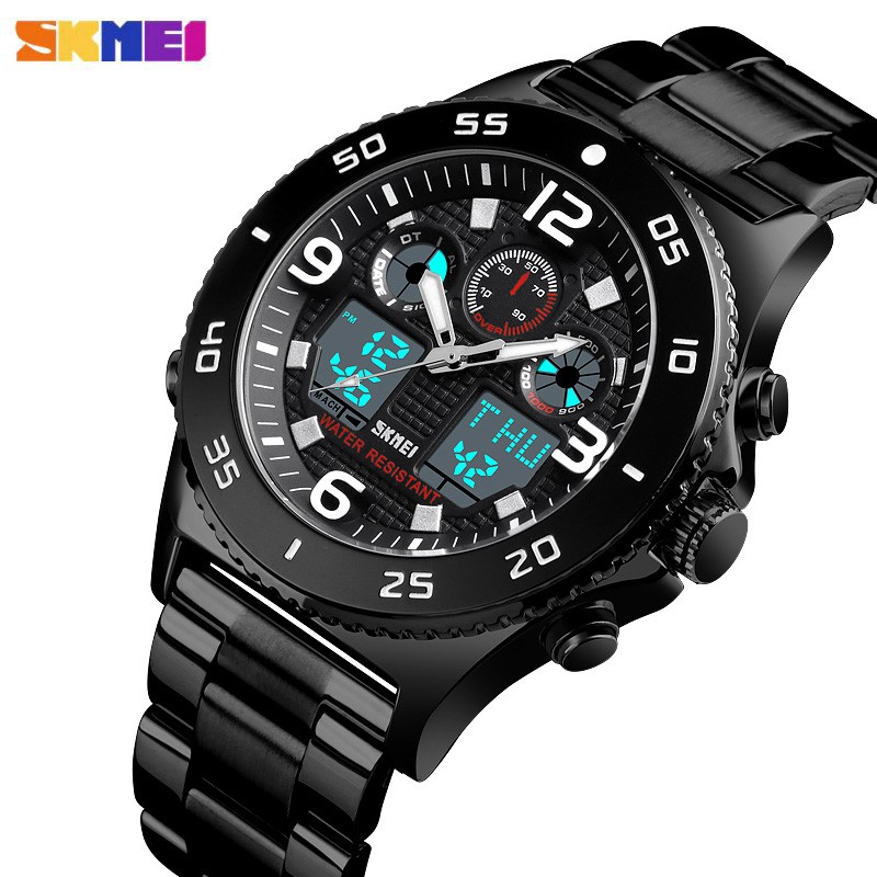 SKMEI 1538 Jam Tangan Pria Digital Analog Tali Stainless WATCHKITE WKOS