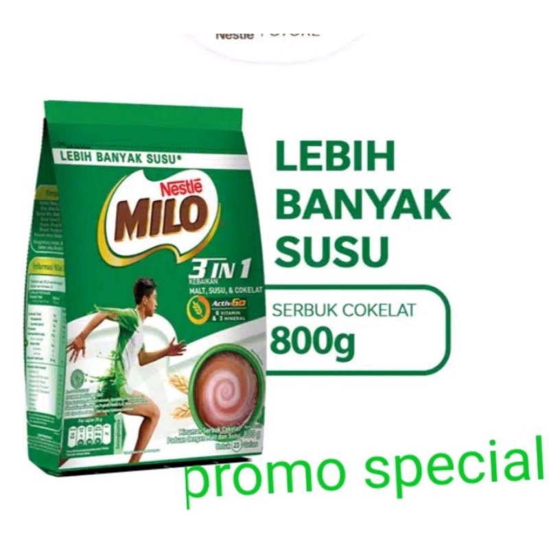 

Milo 3 in 1. Campuran Susu & Coklat Pouch 800 gr