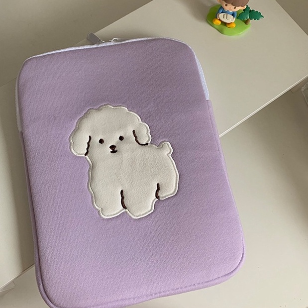 Sleeve Pouch Sarung Tas Bag Case Ipad Tab Tablet Macbook Air Pro Laptop Asus Acer Lenovo HP Huawei 11 12 13 14 15 inch Motif Gambar Puppy Anjing Warna Biru Ungu Lilac Lucu Cute Murah Korean Model