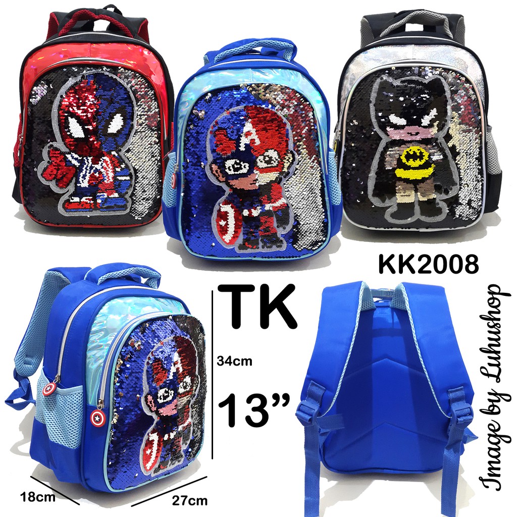 Tas SD / TK Ransel Anak Sekolah Usap Hologram anak laki laki Captain Spiderman Batman Ironman