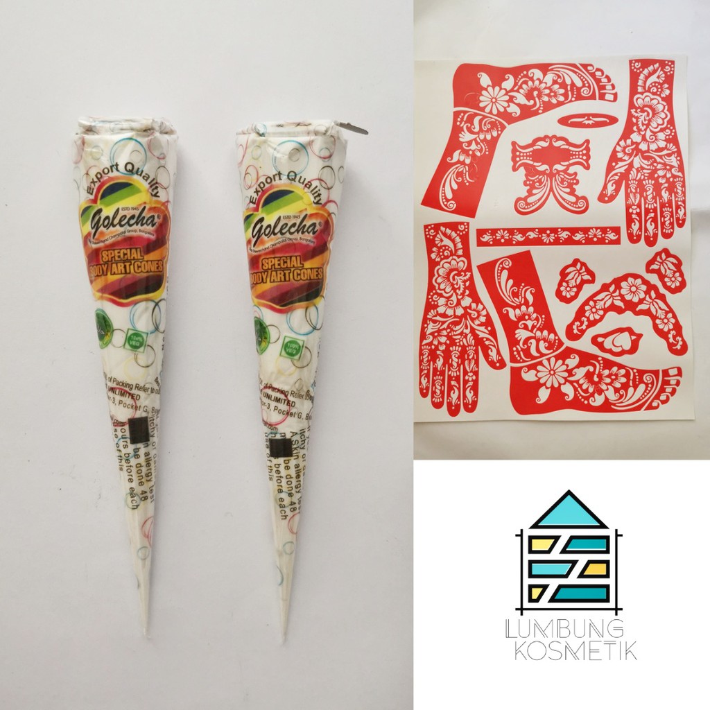 Paket Henna Putih + Cetakan Sticker Hena Golecha White Pengantin Ecer Original