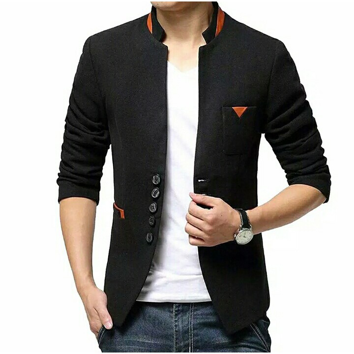 JAS PRIA HITAM MODEL SLIMFIT KERAH MANDARIN ORIGINAL PREMIUM MODEL TERBARU