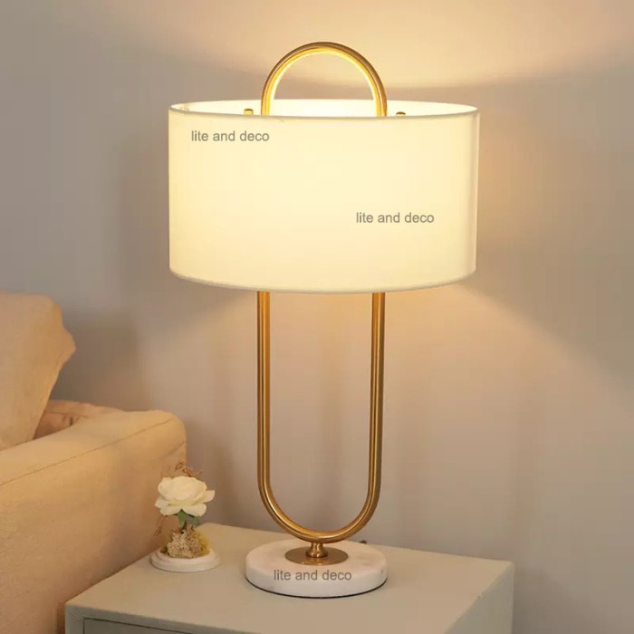 Lampu Meja - Lampu Meja Zoe Marble Base Gold White