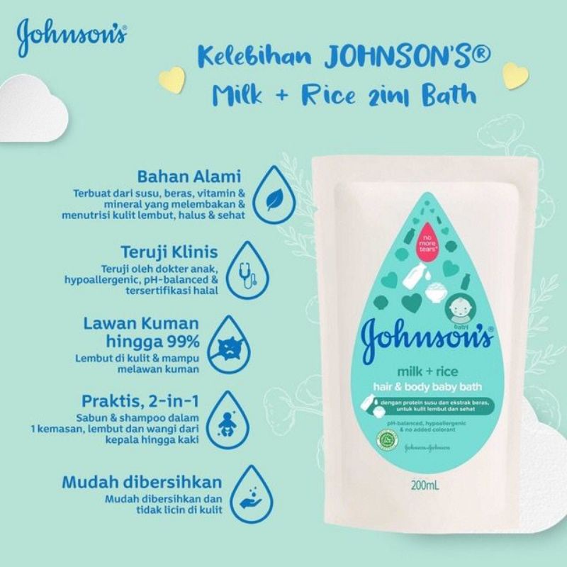 Johnsons Milk Rice Bath 200ml Refill Pouch - Johnson Milk Rice Sabun Mandi 200ml Pouch