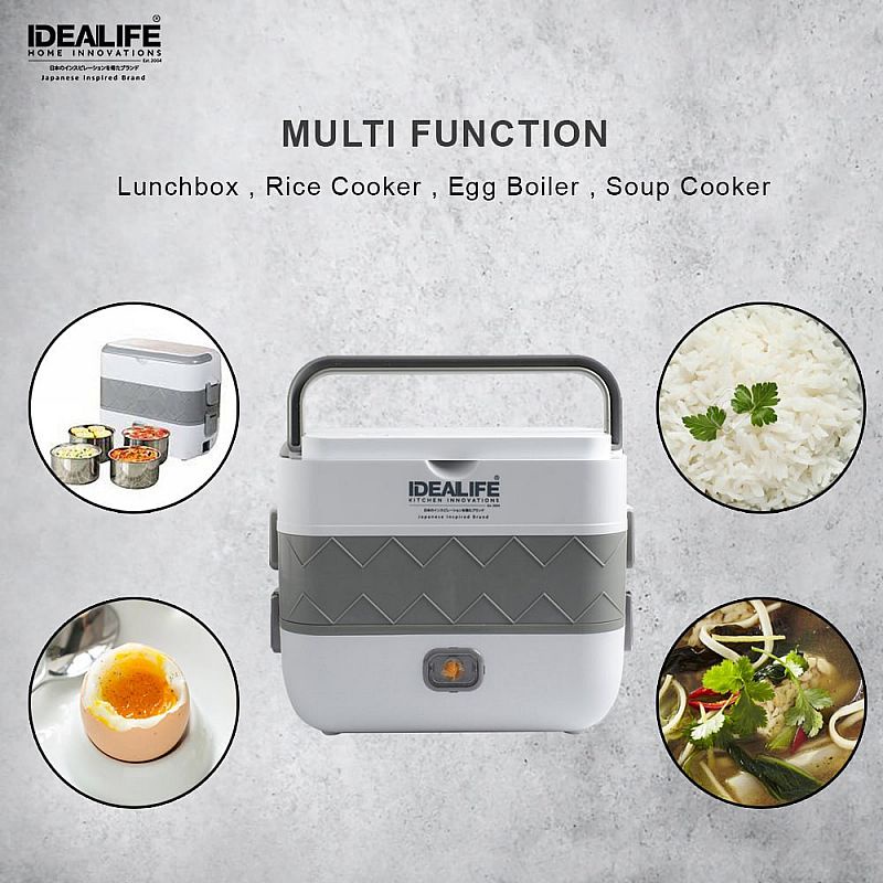 IDEALIFE IL-110A Electric Lunch Box Penghangat Makan Elektrik 4 Bowl Stainless Food Grade