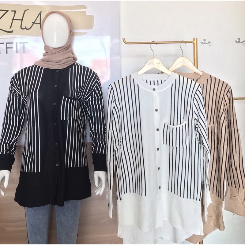 blouse stripe rajut knit import