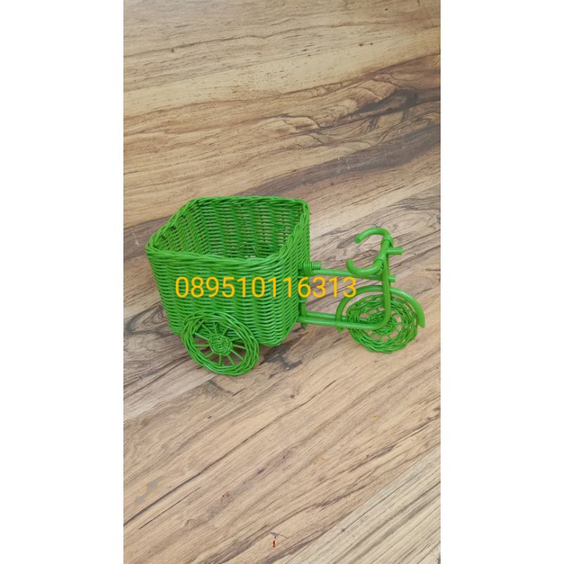 TEMPAT TISU/VAS BUNGA ROTAN SEPEDA KOTAK WARNA WARNI