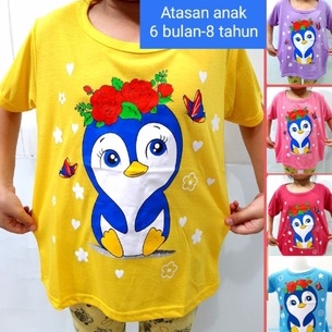 Kaos Anak perempuan 6 bulan-8 thun oblong S M L XL atasan baju cewek murah pinguin grosir