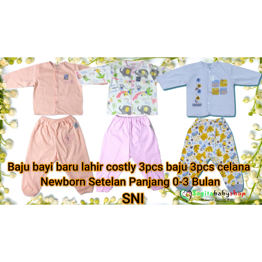 Baju bayi baru lahir costly 3pcs baju 3pcs celana Newborn Setelan Panjang 0-3 Bulan setelan baju bay