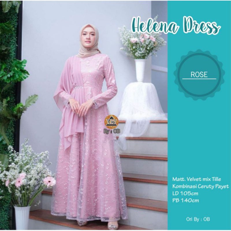 HELENA DRESS best seller gamis raya brokat tille kekinian