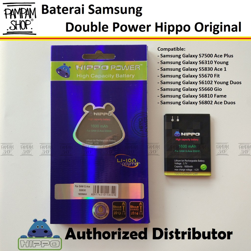 Baterai Hippo Double Power Original Samsung Galaxy Ace 1 Plus Duos S5830 S6802 S7500 Batre Batrai