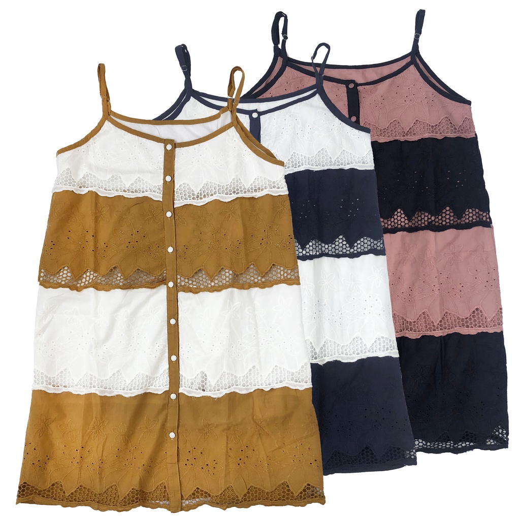 DRESS OVERALL TUNIK KATUN BORDIR KUNING PUTIH BIRU PINK KOREA IMPORT