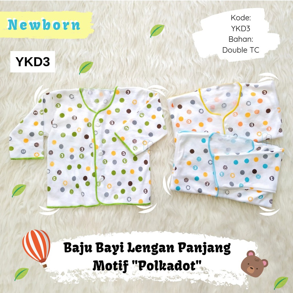 3 Pcs Baju  Bayi  Newborn  Lengan Panjang Motif  Polkadot 