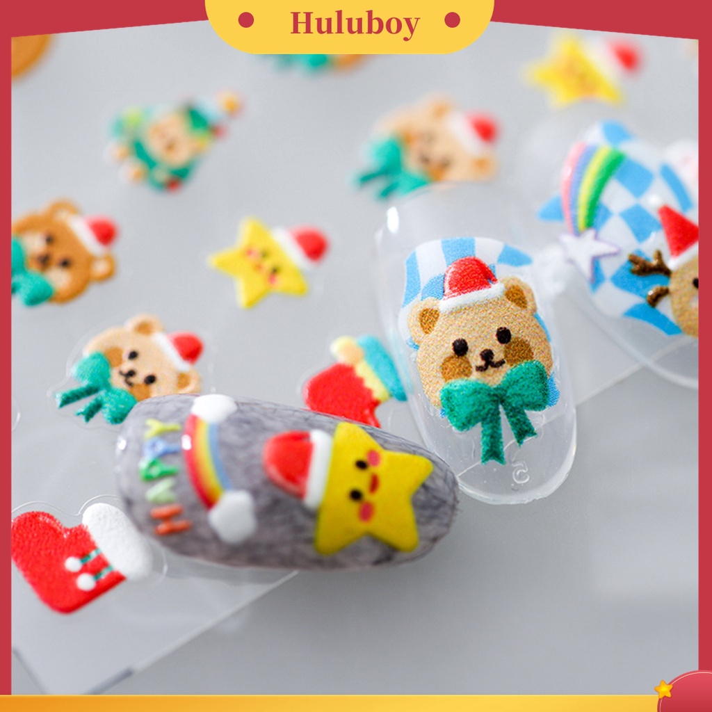 Huluboy Huluboy♡ Stiker Kuku 5D Motif Snowflake / Manusia Salju / Natal Untuk Nail Art