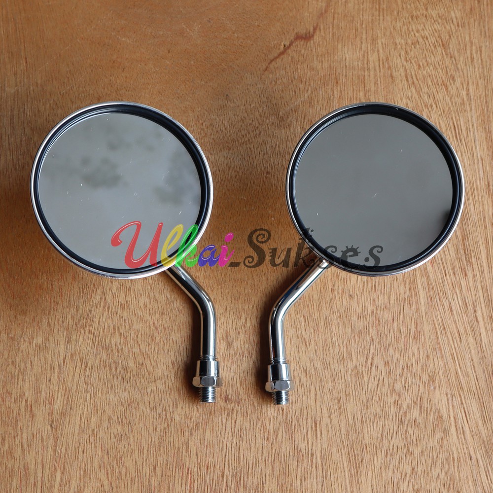 Spion Bulat Chrome Tangkai Pendek Kaca Datar Model Vespa Mini Crome Universal Honda Murah