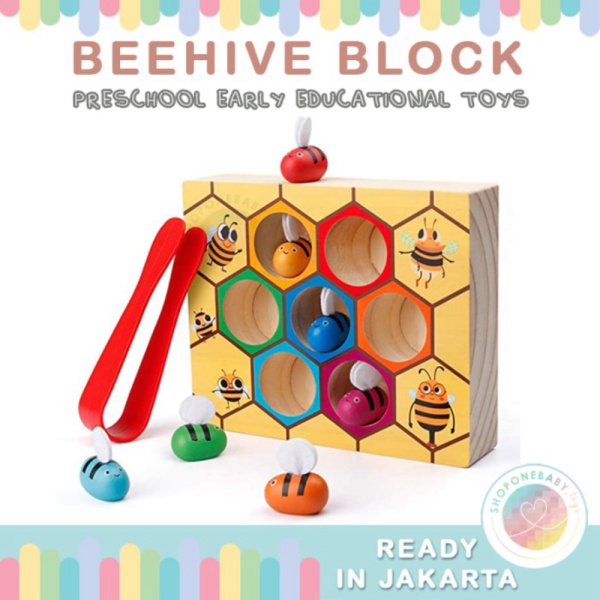 

Mainan Montessori Colour Sorting Beehive Block Baby Toddler Wooden Toy Limited