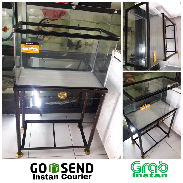 Aquarium bending BAHARI NBG-2060 dan Rak besinya