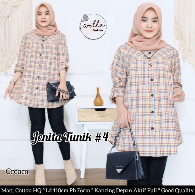 jenita tunik #4 / tunik motif kotak kotak / atasan wanita busui friendly / kemeja panjang wanita