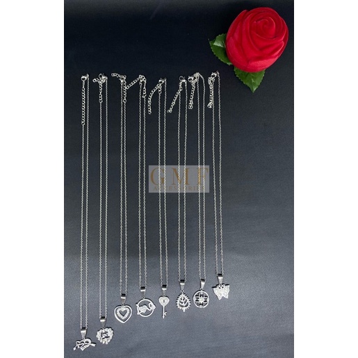 1 Set Kalung Dan Liontin Titanium Kalung Bandul Hati Permata Motif Anti Karat Stainless Steel