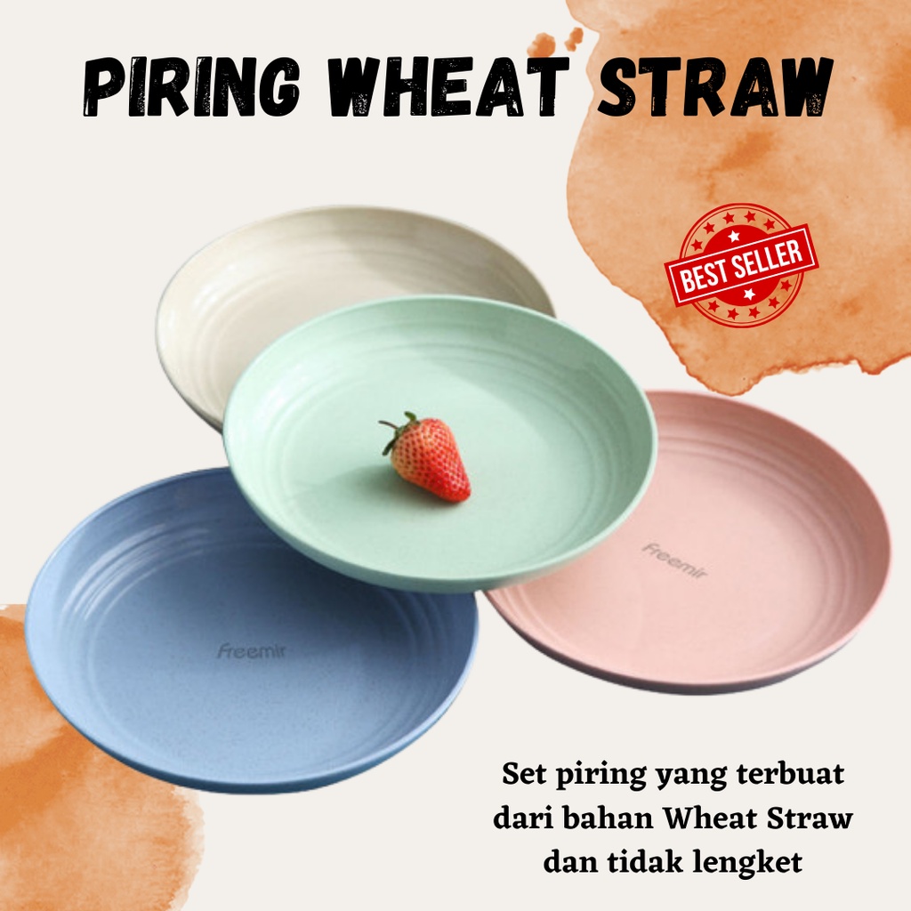 PROMO!!! PIRING WHEAT STRAW 2 UKURAN KECIL BESAR 4 ECO FRIENDLY BPA-FREE BANYAK WARNA