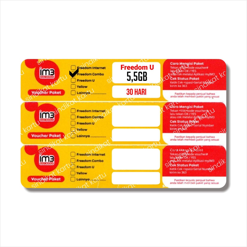 Voucher Kuota Indosat FU 1GB+4,5GB 30Hari (JATENG & YOGYAKARTA)