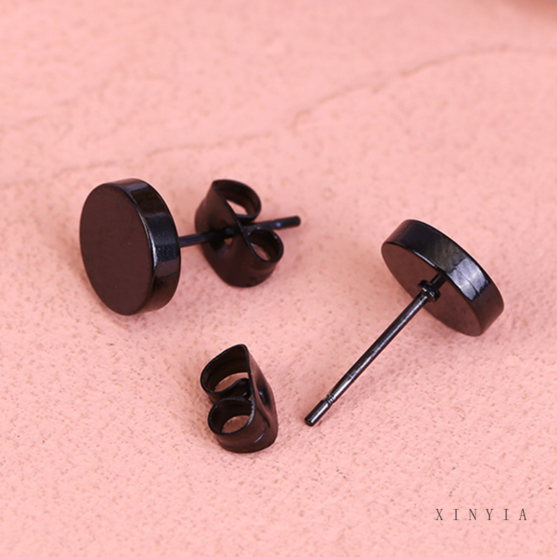 1 Pcs Anting Stud Bahan Stainless Steel Warna Hitam Gaya Hip Hop Korea Untuk Pria Dan Wanita