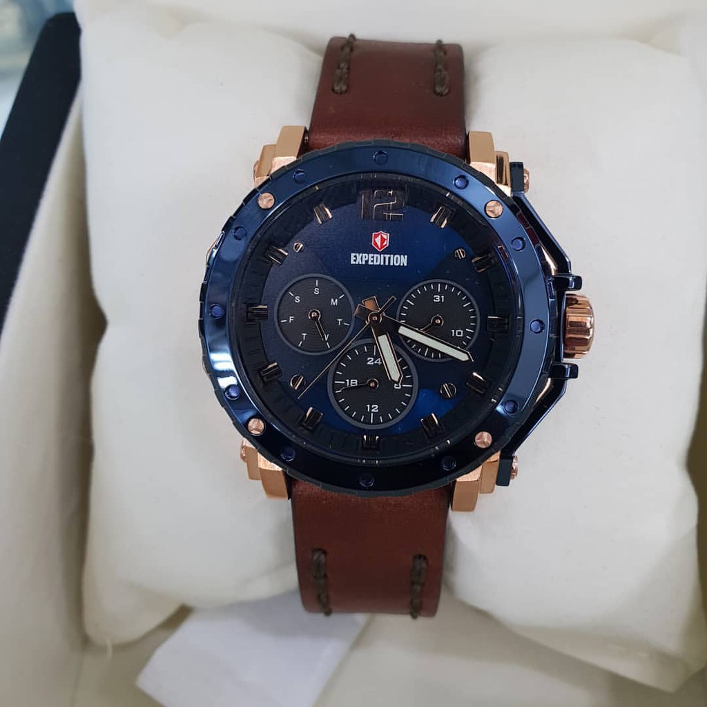 Expedition original E6402 blue rosegold tali kulit coklat ladies