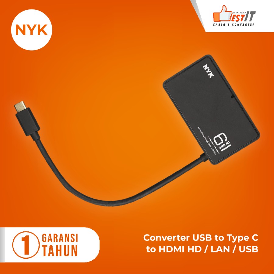 USB Type C HUB 6 in 1 Converter - LAN /HDMI 4K /USB /Card Read NYK Original