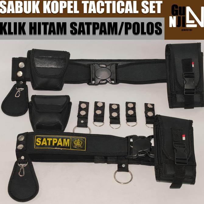 [BISA COD] Sabuk Kopel Tactical PDL Klik Hitam Canvas Atribut Logo SATPAM/POLOS