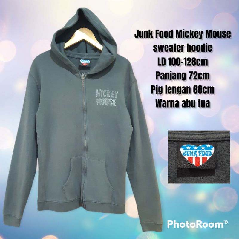 Junk Food Mickey Mouse sweater jaket hoodie unisex kepala resleting embos