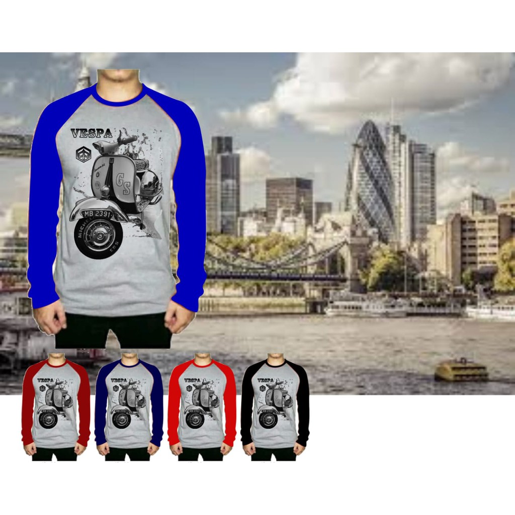 kaos oblong LENGAN PANJANG PRIA VESPA  /  BAJU cowok  LENGAN PANJANG motor VESPA