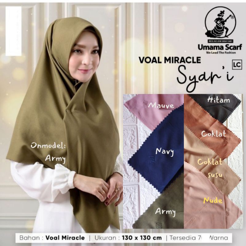 [Umama Syar'i] Voal Miracle Syar'i by Umama / Kerudung segi empat jumbo / Jilbab segiempat jumbo