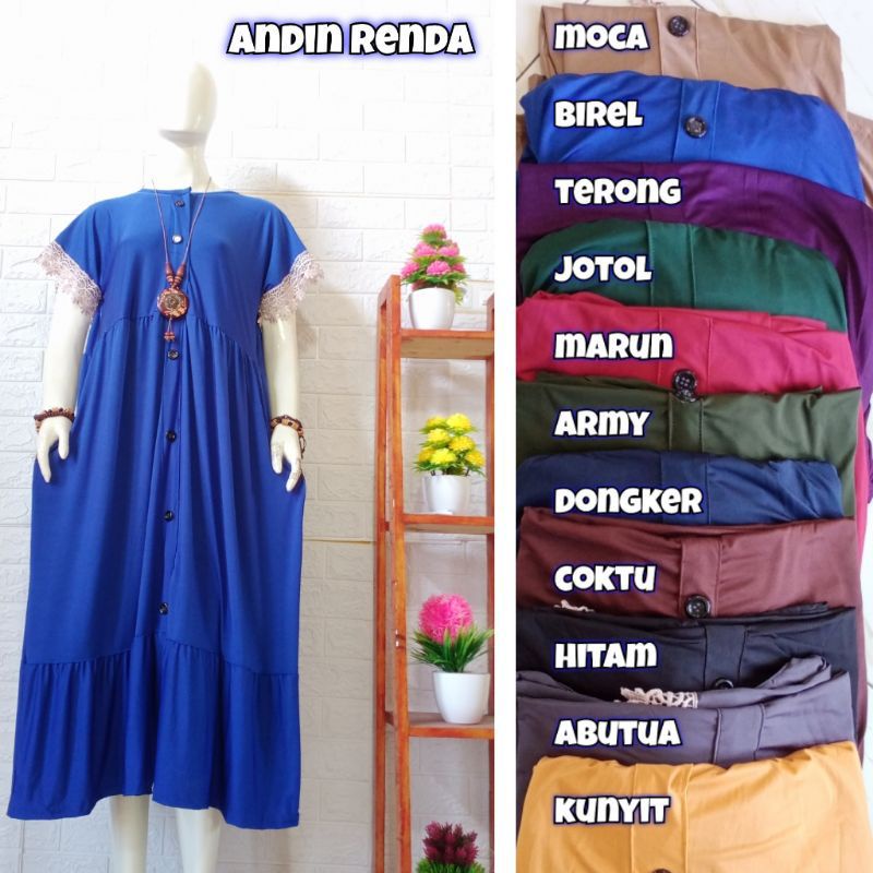 Daster Andin Renda Kancing Jersey Premium/ daster renda/daster busui/daster jumbo/daster kancing