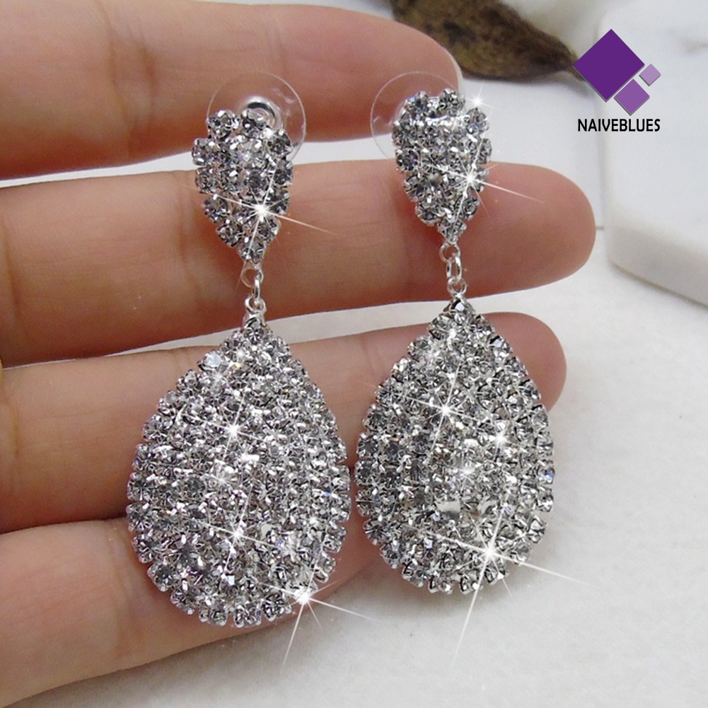 Anting Stud Berlian Imitasi Model Waterdrop Menjuntai Untuk Wanita